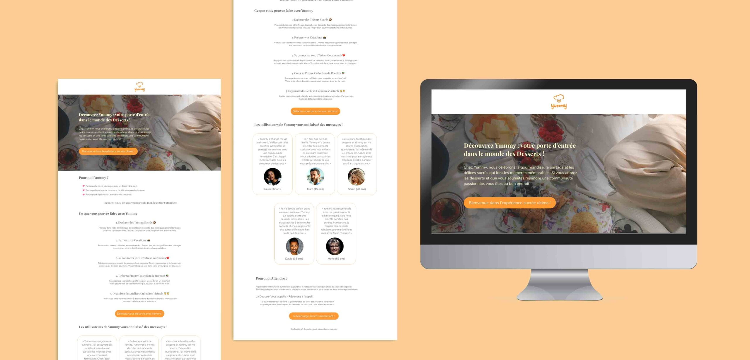 Mockup montrant une landing page dans un écran d'ordinateur et sans.